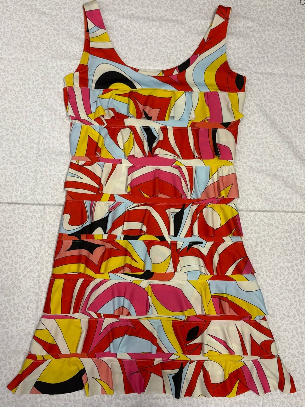 ISLE by Melis Kozan Women's XS Abstract Multicolor A-Line Knee Dress Scoop Neck